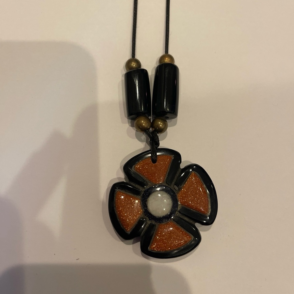 Hand Carved Stone Flower Pendant Necklace